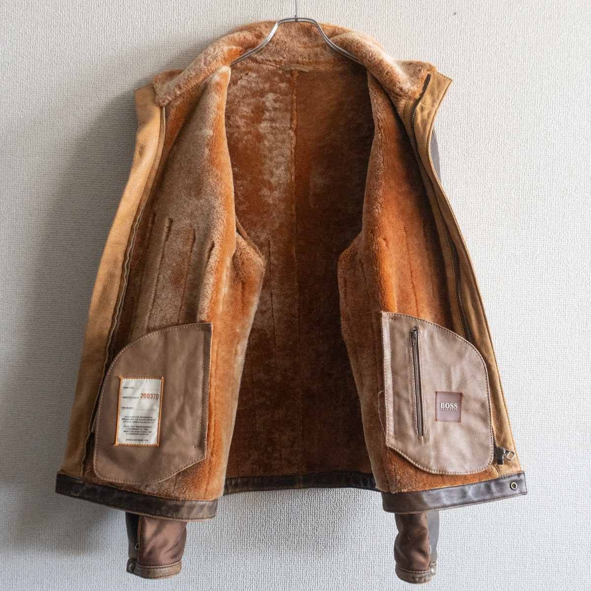 高級品】HUGO BOSS【ムートン ライダースジャケット】50 レザー
