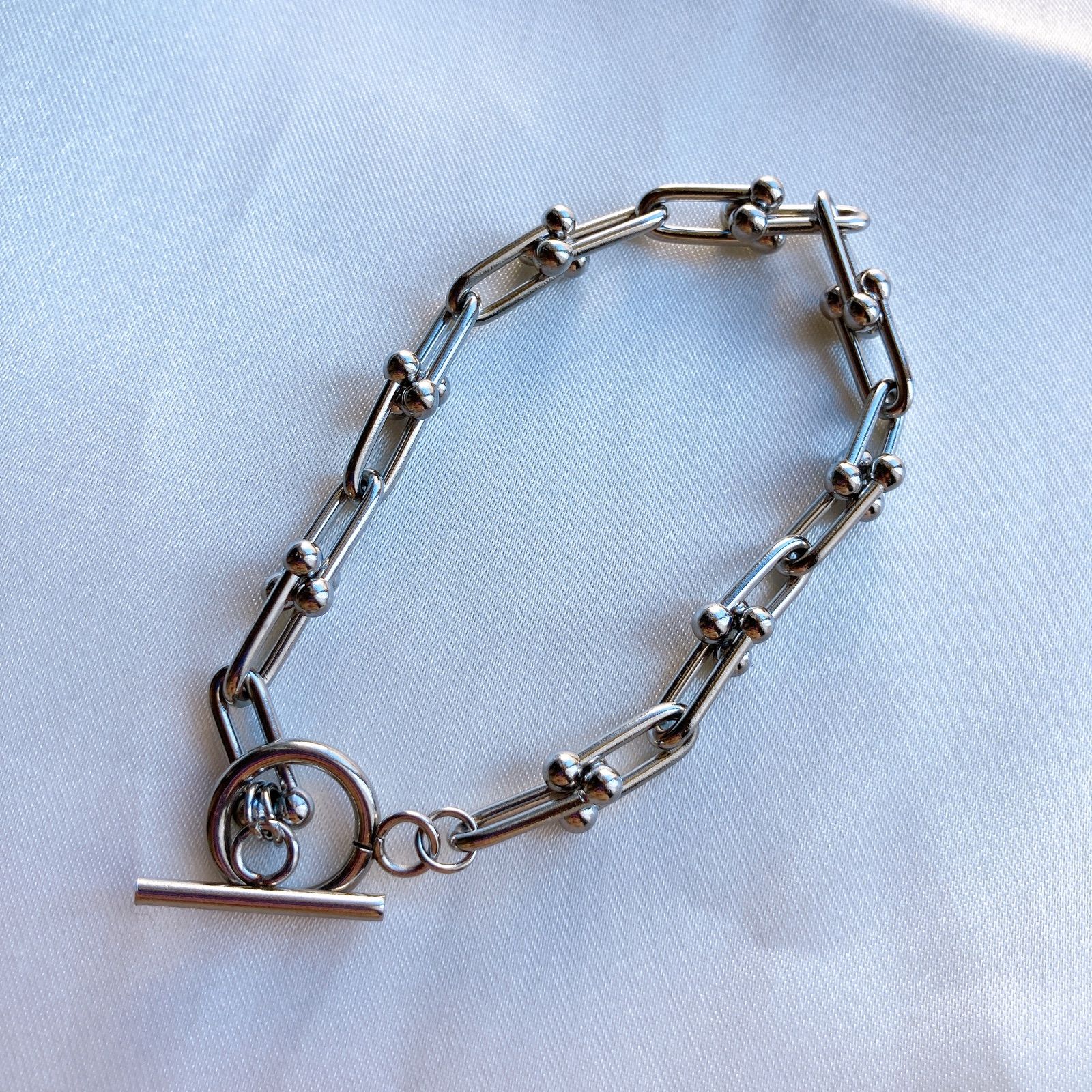 サージカルステンレス】シルバーリンクチェーンのブレスレット 19/20cm 