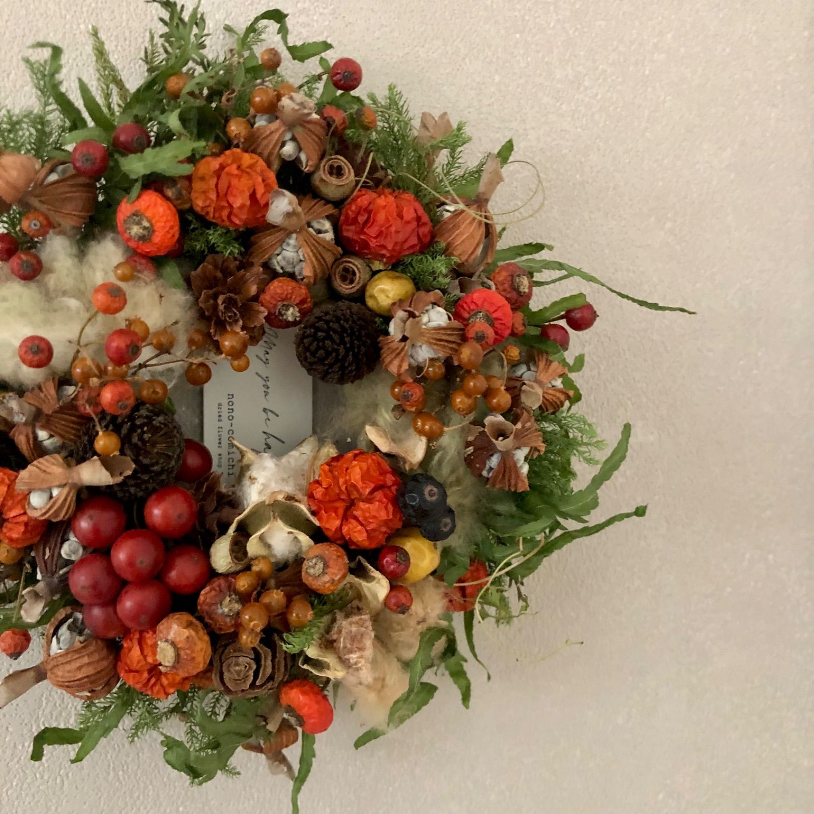 autumn harvest 綿花と木の実のラウンドリース 17~20cm - メルカリ