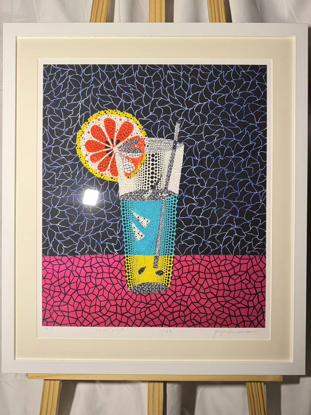 草間弥生 YAYOI KUSAMA かぼちゃ PUMPKIN Lemon Juice Kusama 84 1984 シルクスクリーン レモンジュース 71x61cm 額済 イラスト 現代アート 模写 美術品 インテリア 飾り