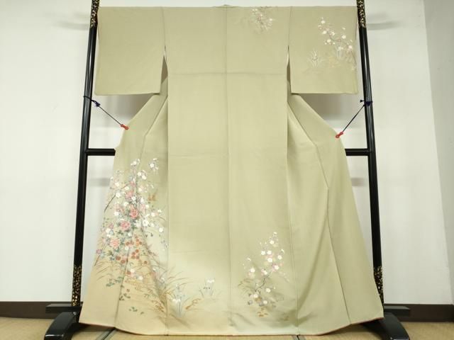 平和屋着物●訪問着　御所車草花文　暈し染め　金銀彩　正絹　逸品　DAAW5900ud 平和屋着物○訪問着 御所車草花文 暈し染め 金銀彩 正絹 逸品