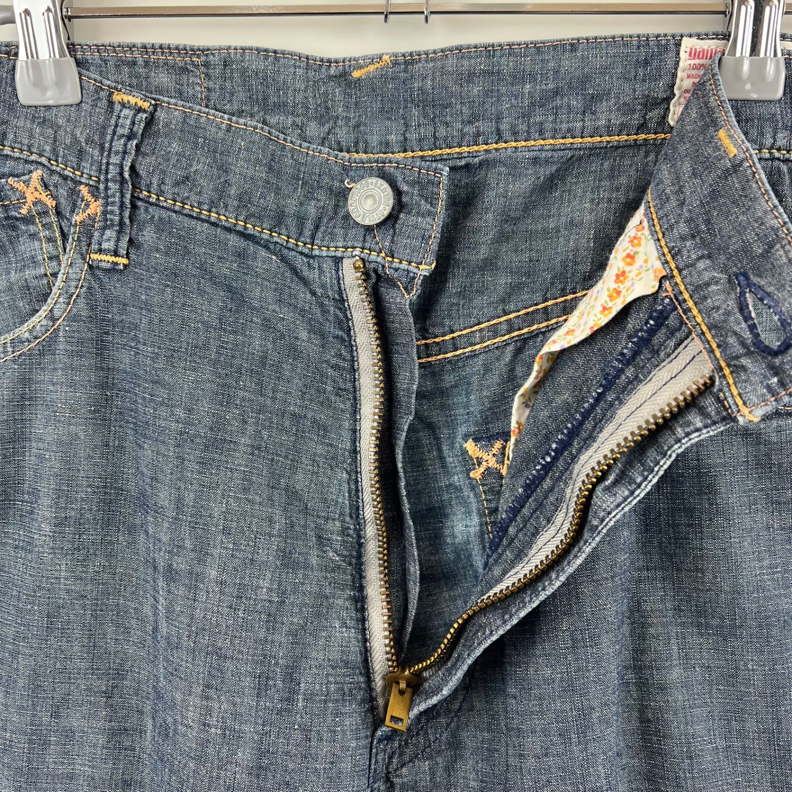 EVISU 2005 yellow stitch cotton shorts half pants 32