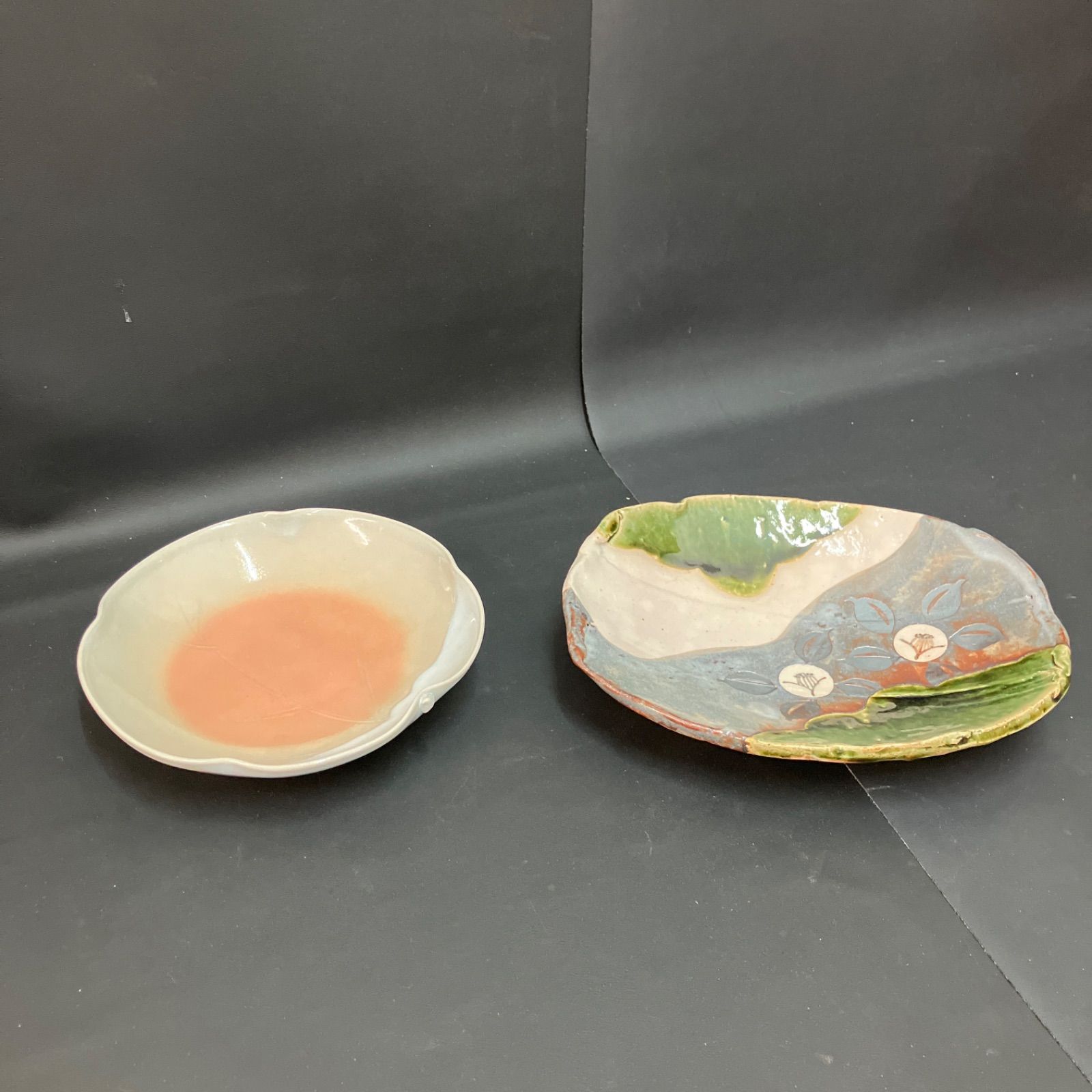 新品 未使用 2セット ①萩焼 天龍造 菓子器 ②玉山窯 中皿 銘々