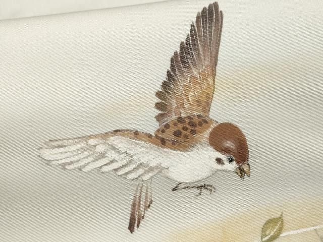 平和屋着物◎塩瀬 九寸名古屋帯 手描き 舞蝶文 正絹 逸品 BAAU8528yc