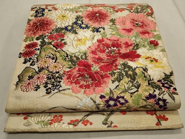 平和屋着物○アンティーク 大正ロマン 六通柄袋帯 駒刺繍 龍 金銀糸