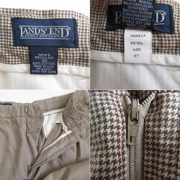  90 s LANDS END ハウンドトゥース ツータック パンツ W 32 スラックス 千鳥格子 ランズエンド アメリカ製 ビンテージ D 149-25-0037 ZV その他 パンツ