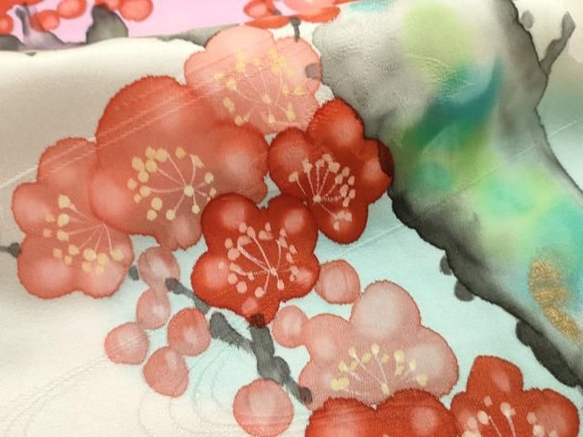 平和屋着物□訪問着 手描き 槍梅 暈し染め 金彩 正絹 逸品