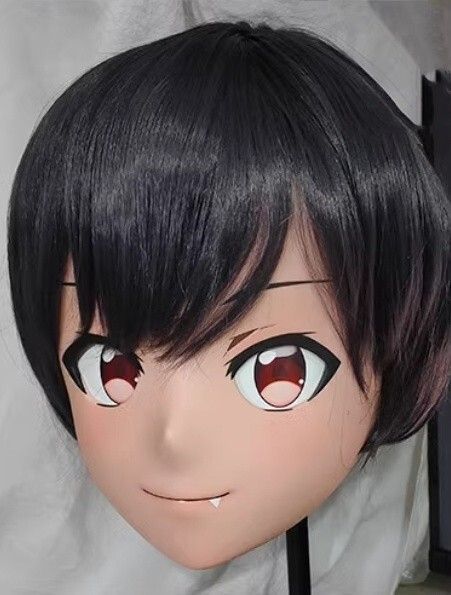 ハーフマスク 眼球付き カツラ付き NO.23 樹脂製 ヘッドロリータ人形 コスプレマスク 変身 仮装 着ぐるみ 二次元美少女