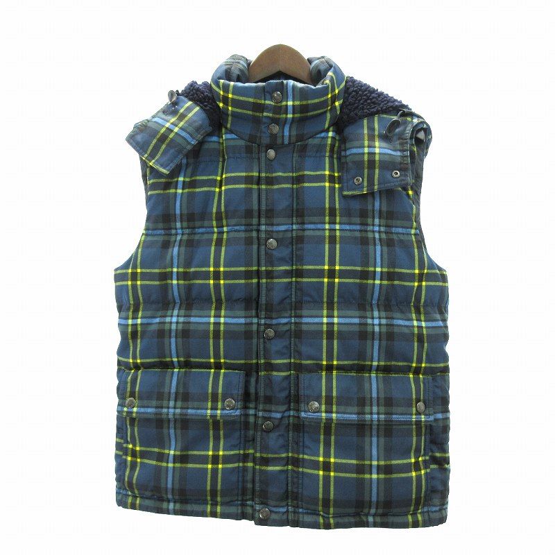 プラダスポーツ PRADA SPORT チェック ダウンベスト 2way スタンド 46 青 ブルー マルチ ●ECO 0628