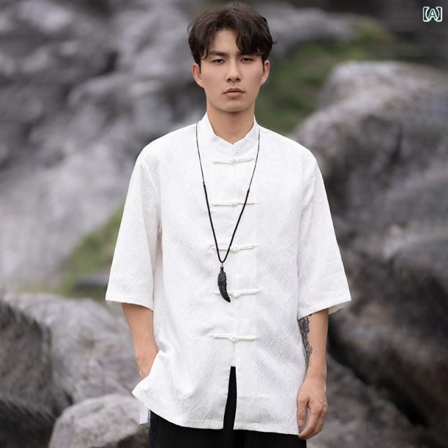 2025年新色！ 4XL メンズ ファッション 服 男性用 オシャレ シンプル 大人 かっこいい 大きいサイズ ストリート 紳士服 夏 トップス スタンド ボタン 半袖 シャツ チュニック スーツ 唐 スーツ シャツ 毎日新作アイテム入荷中！