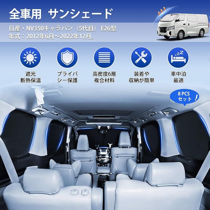 CARVANTA 日産 NV350キャラバン E26型 サンシェード 車中泊 遮光シェード 全窓対応 フロントサンシェード サイドサンシェード  プライバシー フルセット マルチサンシェード NISSAN NV350 CARAVAN E26 2012年6月～ 0 - メルカリ