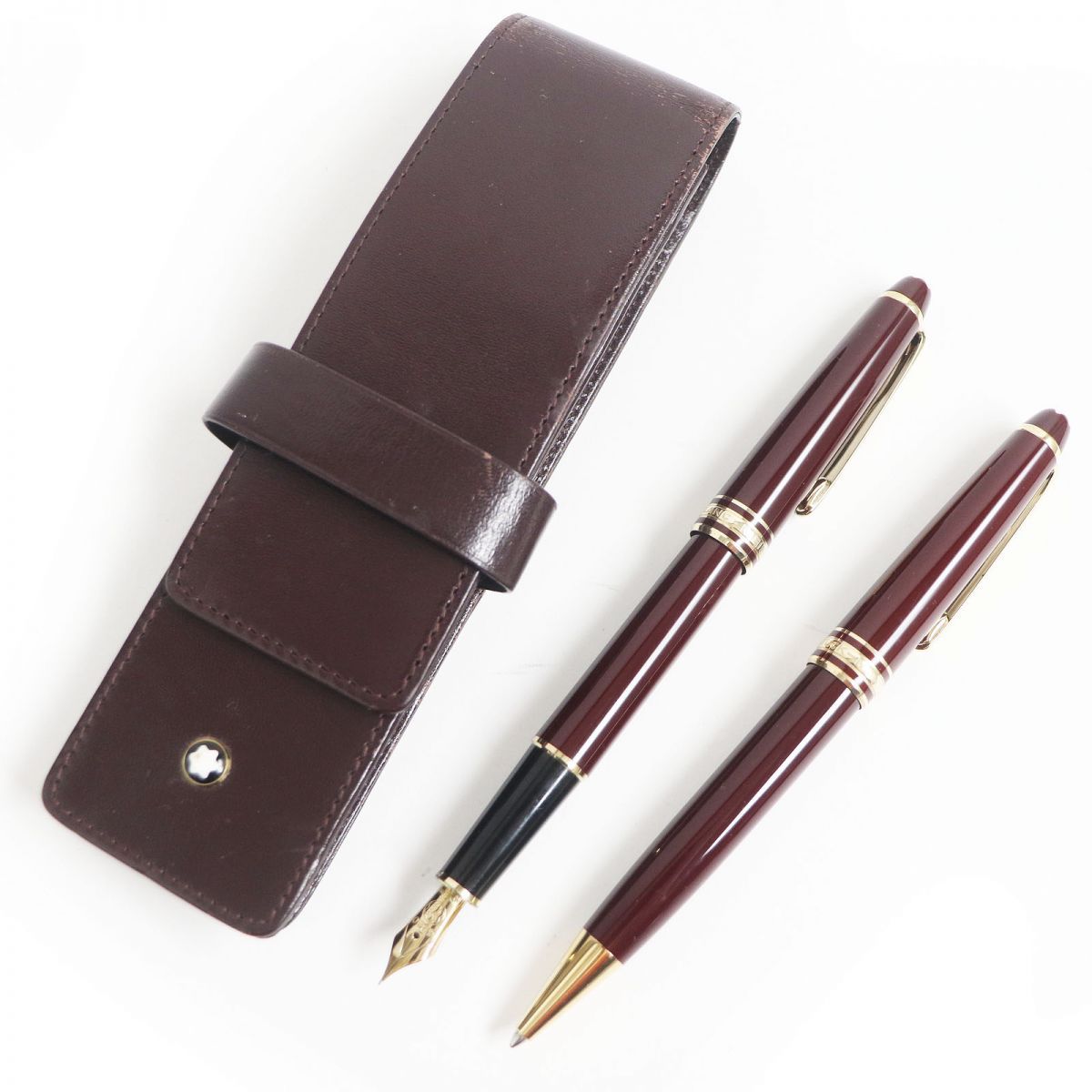 美品□MONTBLANC/モンブラン マイスターシュテュック ペン先14K EFニブ 万年筆/ボールペン 二本セット ボルドー×ゴールド ドイツ製  筆記◎