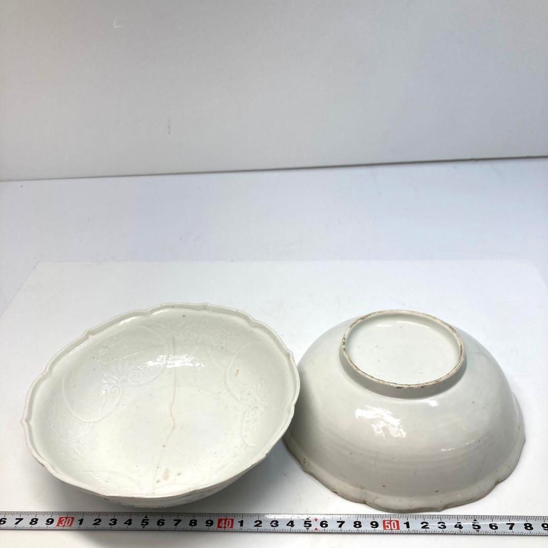 江戸中期 柿右衛門 白磁 中鉢 2客 タカチ 幅17.5㎝東な6-0512