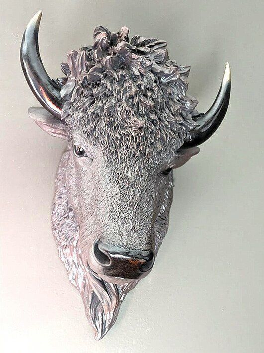 リアルなブラックバッファロー/バイソン頭部（ウォールマウントヘッド