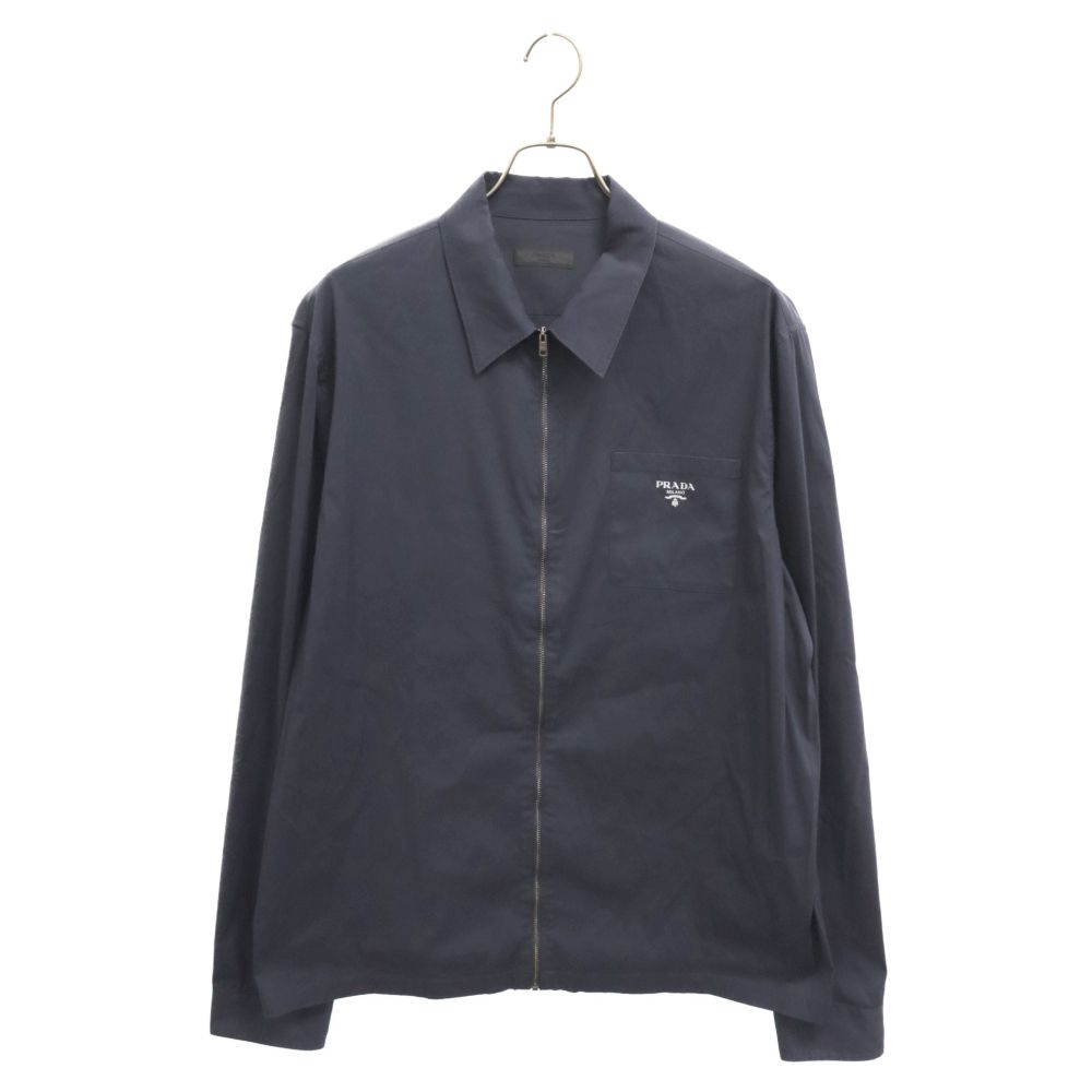 PRADA (プラダ) ロゴプリント ジップアップ長袖シャツ ネイビー