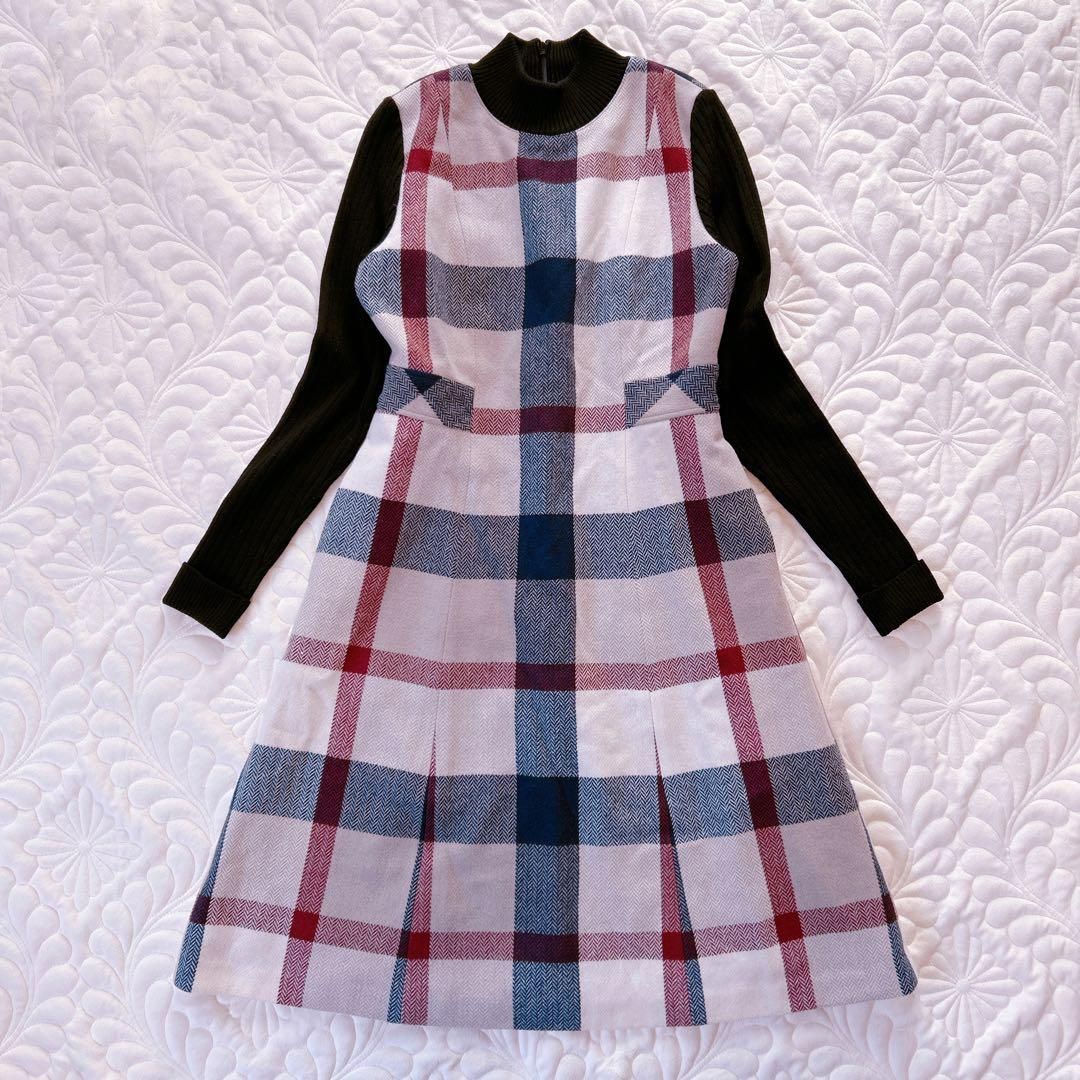 BLUE LAVEL CRESTBRIDGE ブルーレーベルクレストブリッジ チェック柄 リブ ドッキング ハイネック ワンピース ベージュ