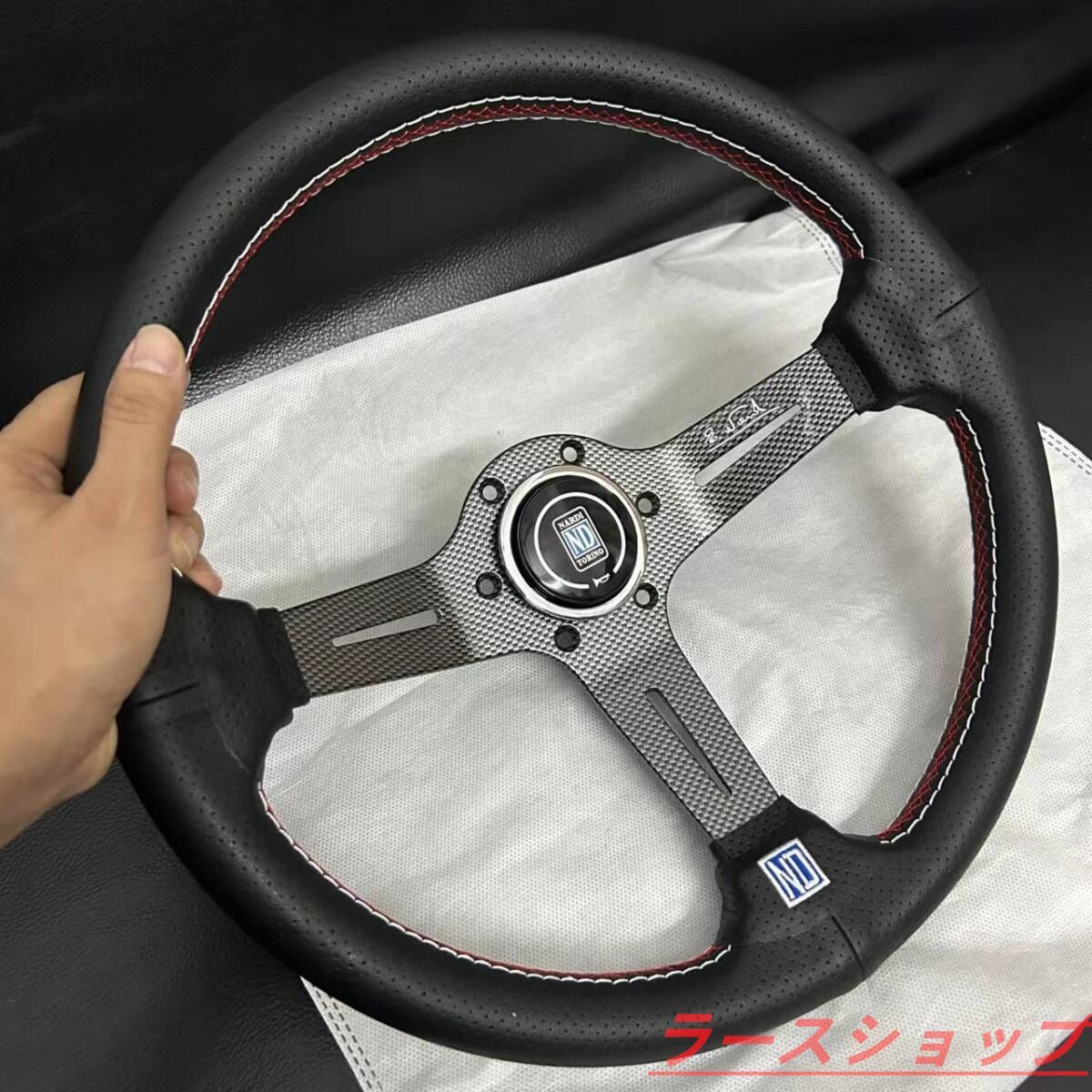 NARDI ステアリング スポーツステアリングホイール 高品質 車ハンドル PVCレザー 340mm 14インチ レース ドリフト ステアリング