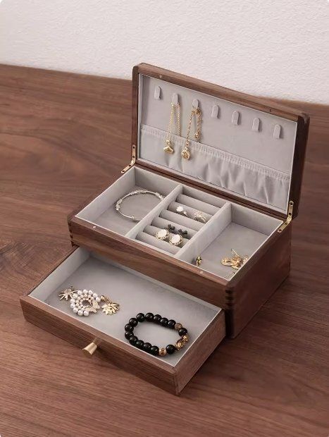くるみ実木二重ジュエリーボックス収納大容量新中式アクセサリーボックス