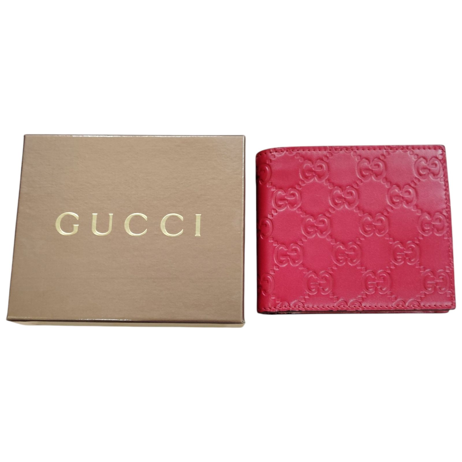 GUCCI / 長財布_グッチシマ/レザー/RED/レディース 中古品】 GUCCI グッチ グッチシマ レッド 2つ折財布 レディース 財布
