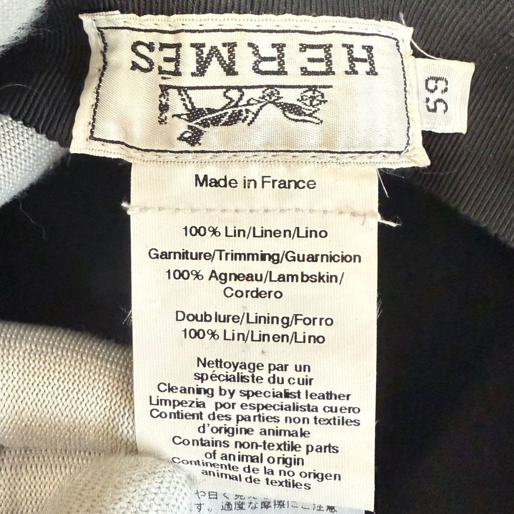 美品 HERMES エルメス レザーリボン リネン100％ デニム バケット