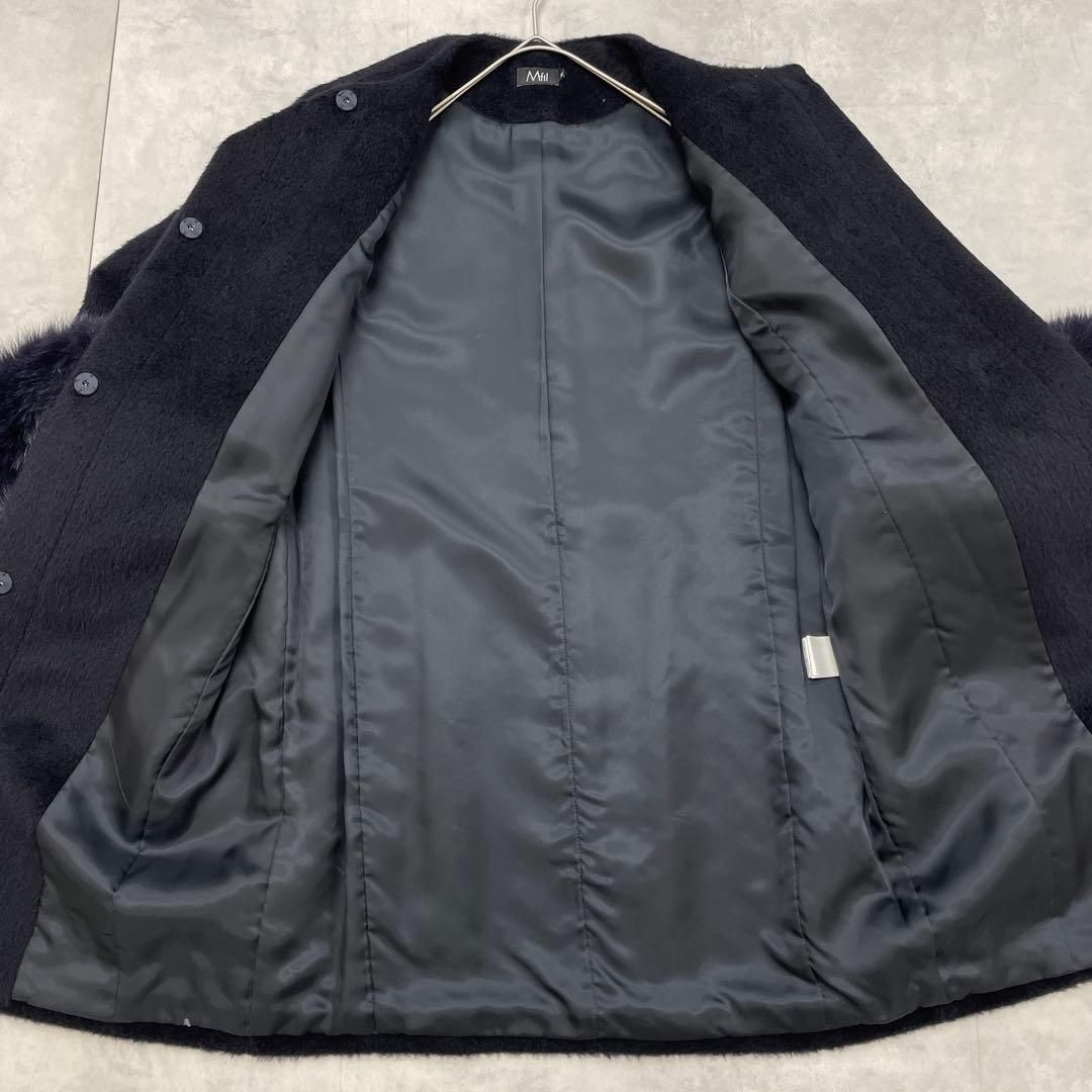 M.fil エムフィル アルパカ混 ノーカラーコート フォックスファー