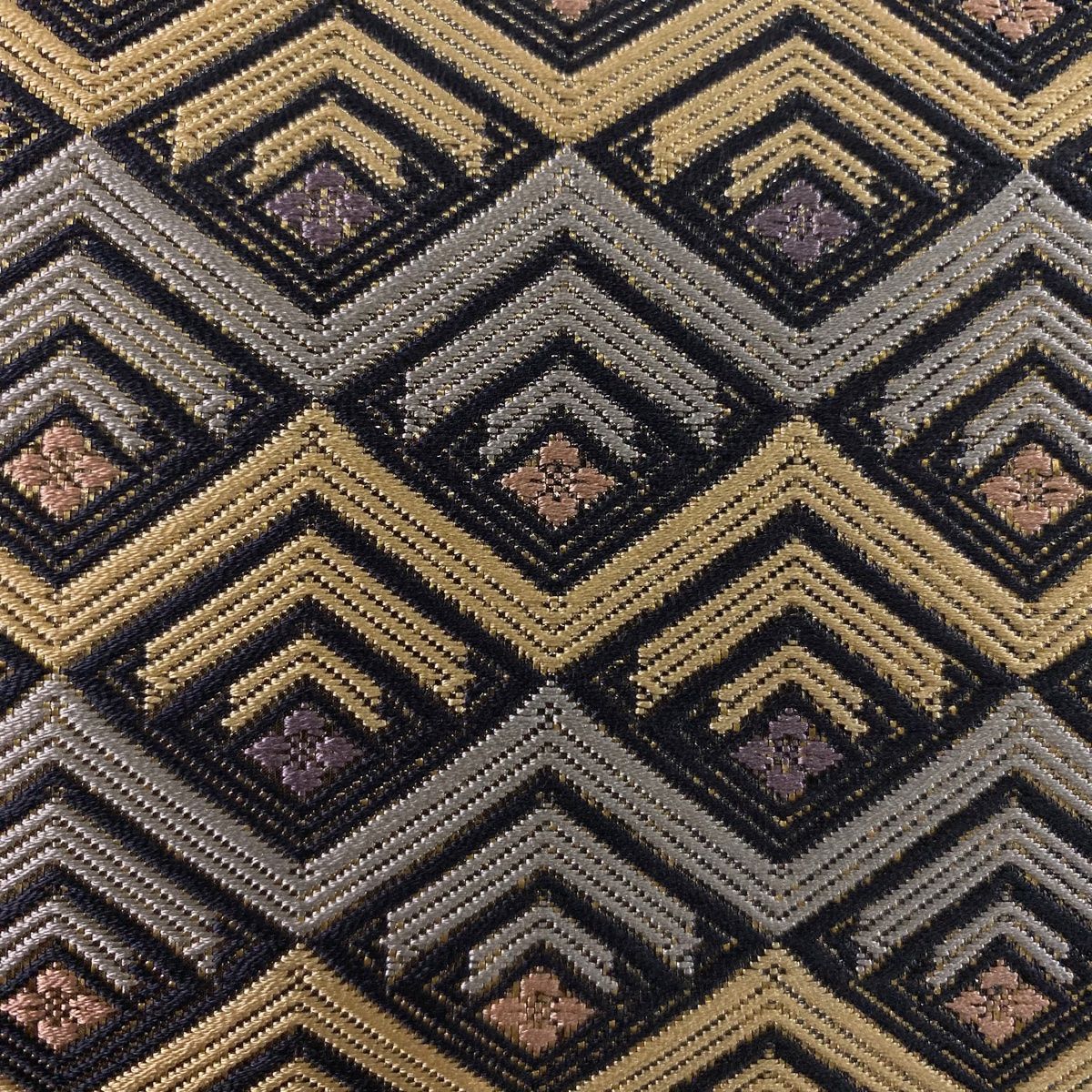 袋帯 秀品 組錦 花菱 若松 箔 墨色 全通 正絹