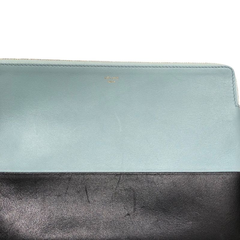 セリーヌ CELINE ソロクラッチ ブラック・ライトブルー レザー