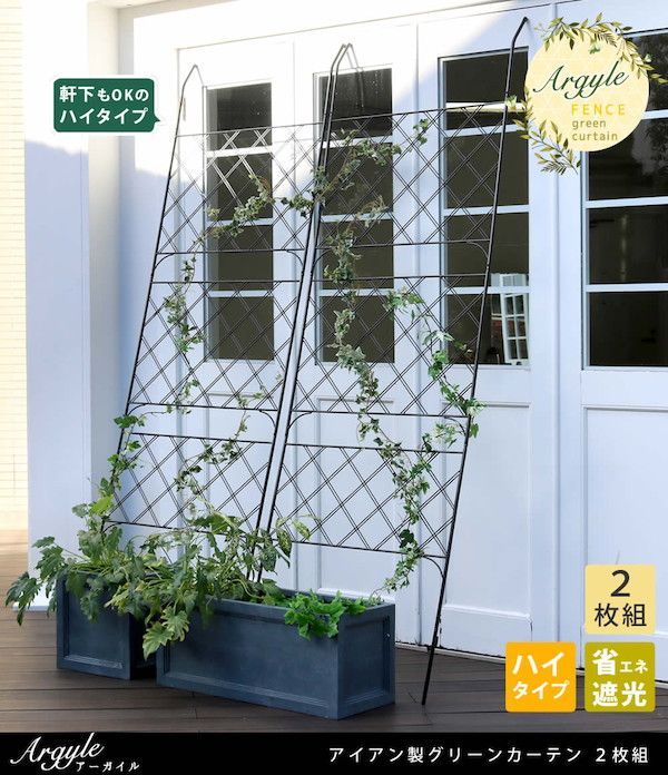 アイアン製グリーンカーテン アーガイル 2枚組 ガーデニング 農業 フラワースタンド 園芸ラック IFGC011-2P-BLK フェンス アイアン グリーンカーテン 庭 ベランダ ガーデニング 枠 柵 仕切り 目隠し 境目 アンティーク トレリス 園芸
