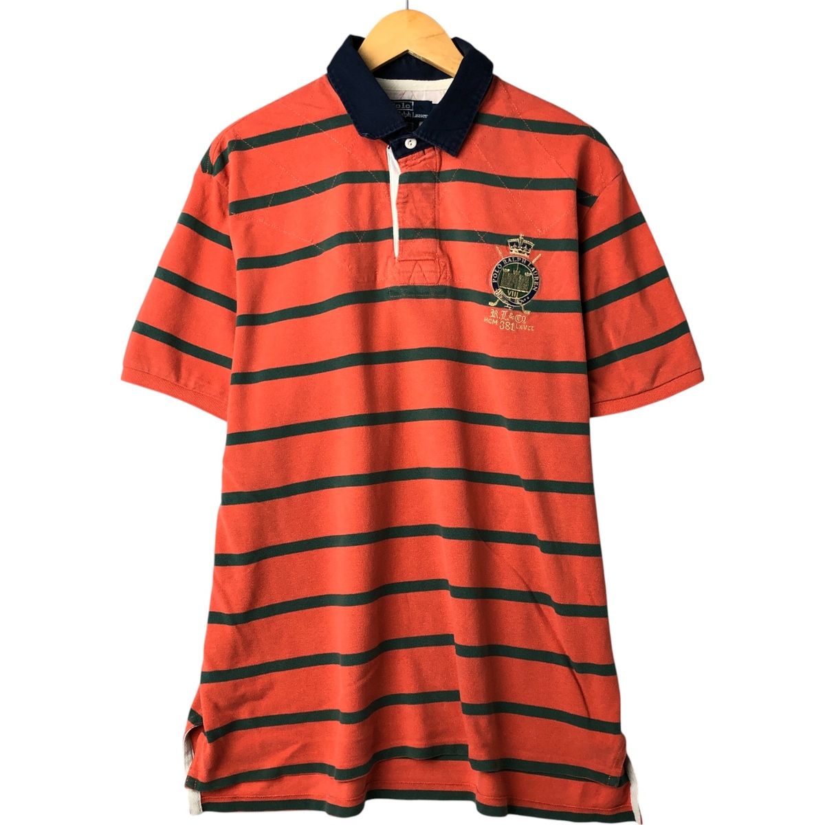 POLO RALPH Lauren ラガーシャツ　ボーダー　アメカジ　古着 最終売り尽くし】古着 Polo Ralph Lauren 緑 ×黒 太ピッチ