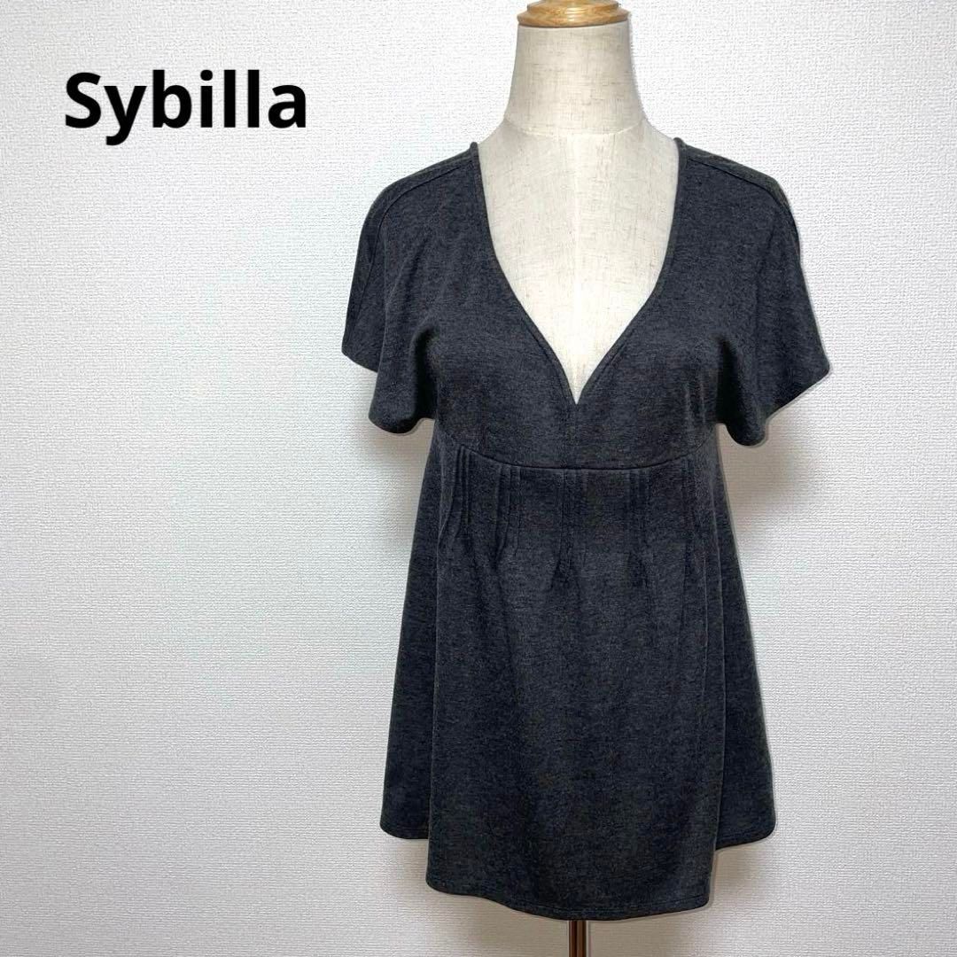 シビラ Sybilla グレー Vネック 半袖 チュニック M ウール混 シビラ 