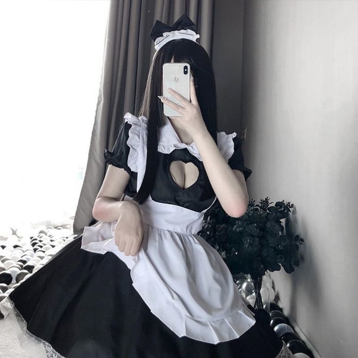 メイド服 コスプレ ネコ耳 黒 セクシー メイド 猫耳 ハート 仮装