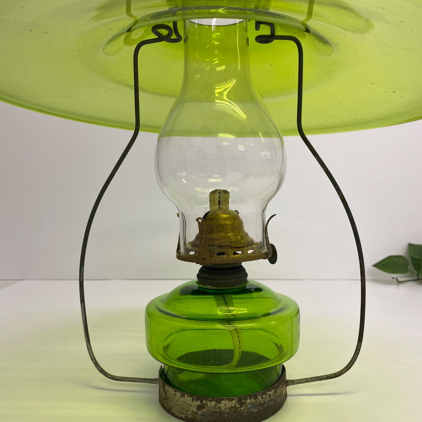 北一硝子 吊り下げガラスランプ オイルランプ グリーン レトロ