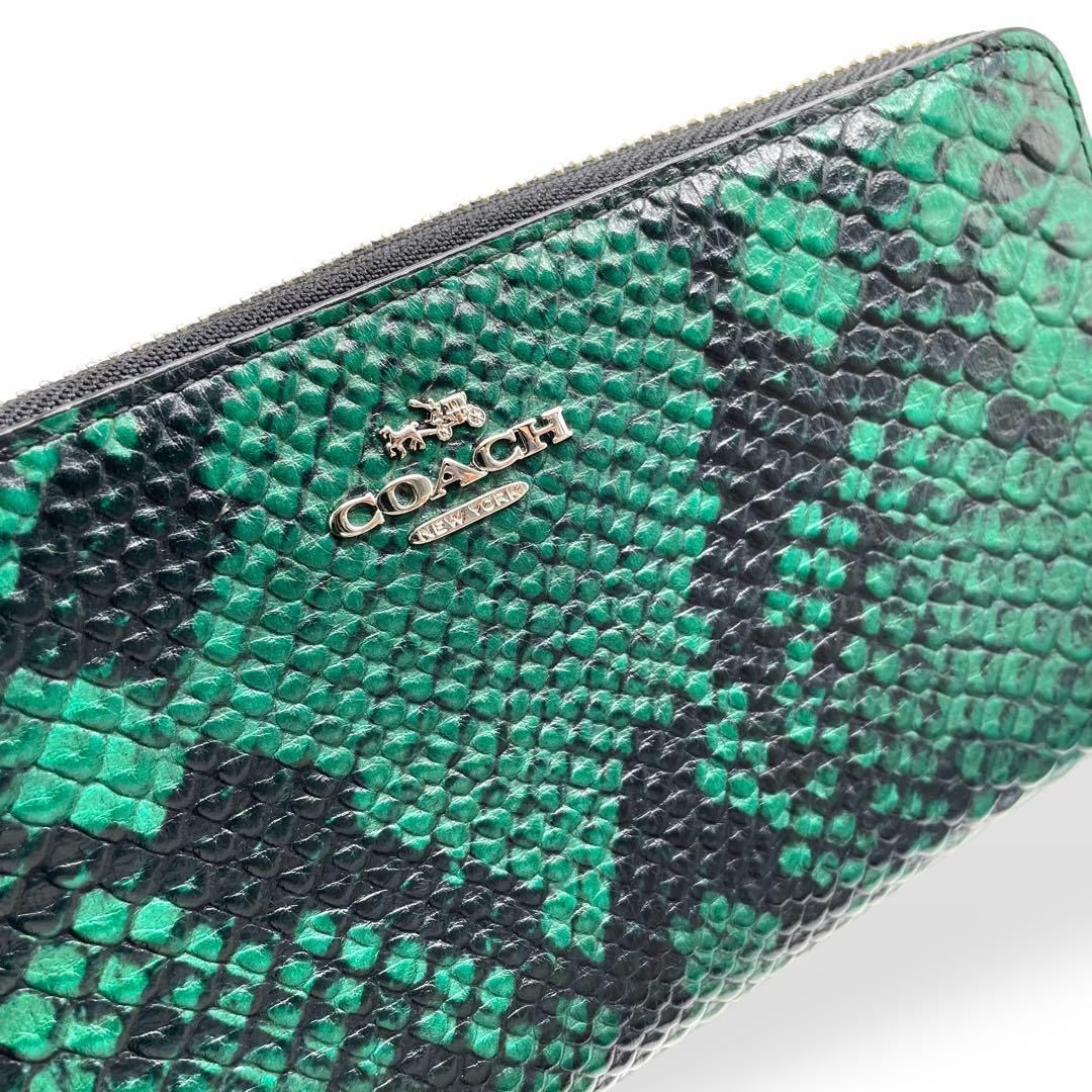 未使用級　レア　COACH コーチ　長財布　パイソン調　レザー　グリーン　保存箱 未使用級 レア COACH コーチ 長財布 パイソン調 レザー グリーン