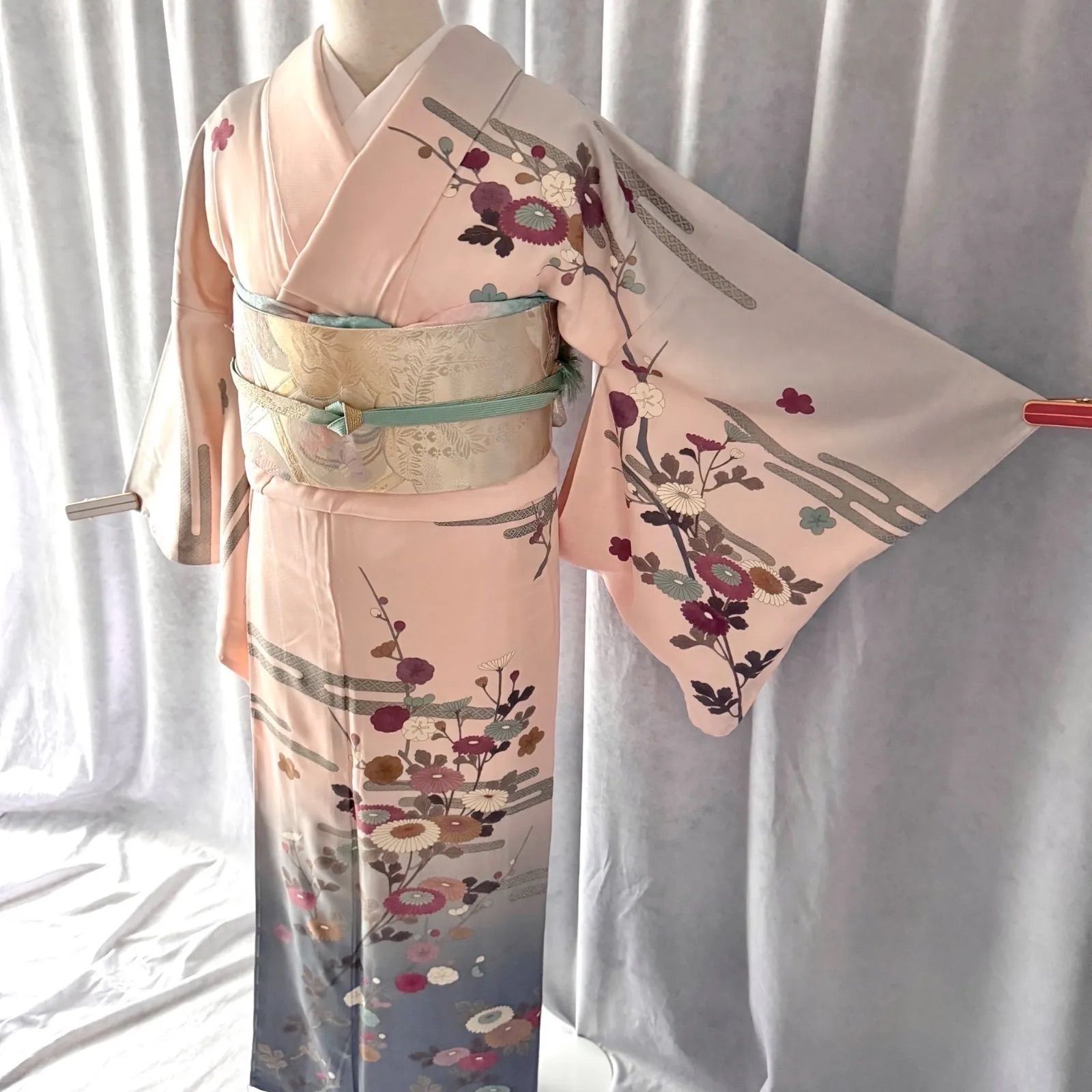 未使用訪問着 袋帯セット 正絹 手挿し友禅 161 / 64 ぼかし染め