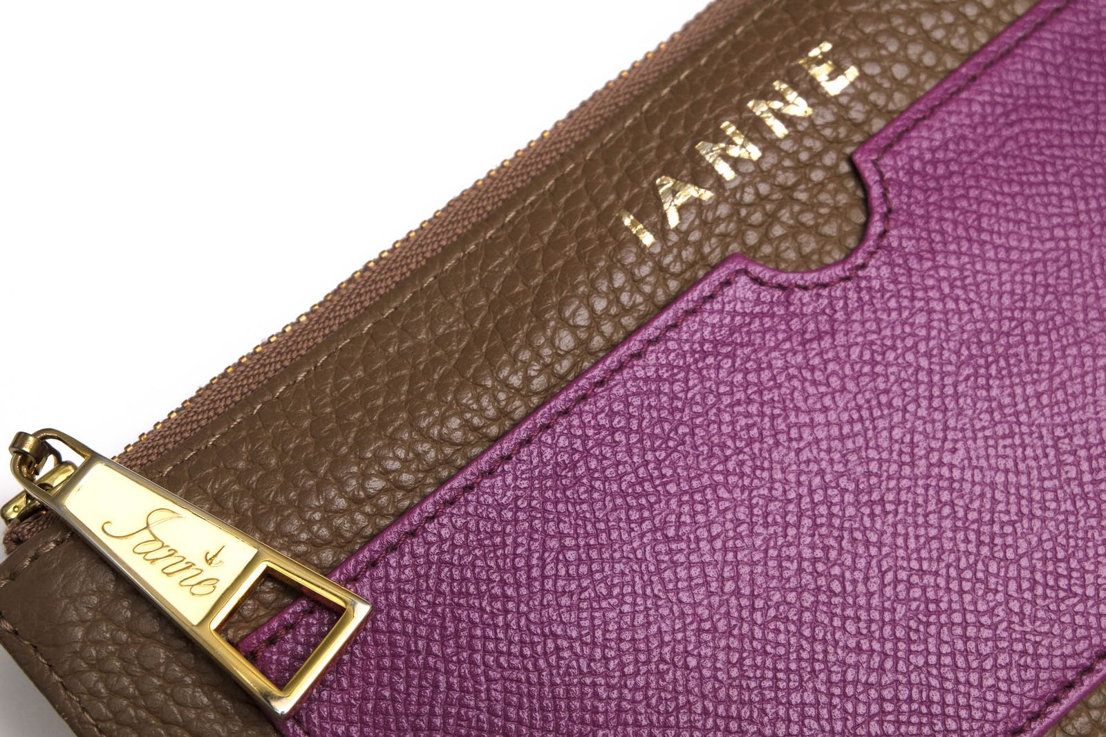 イアンヌ／IANNE 長財布 財布 ウォレット レディース 女性 女性用レザー 革 本革 ブラウン 茶  370-I0041 NATALY ナタリー L字ファスナー 小銭入れあり シボ革 シュリンクレザー バイカラー