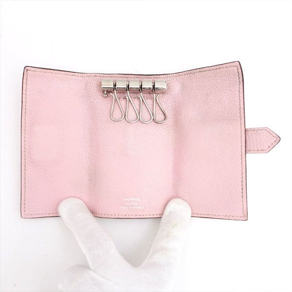 HERMES / エルメス ◇4連キーケース ベアン ピンク シルバー金具