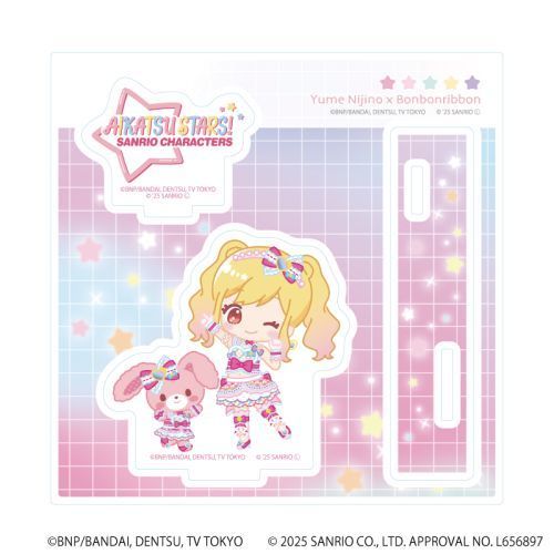 アイカツスターズ！ 虹野ゆめ ぼんぼんりぼん 缶バッジ 4つ サンリオ アクリルスタンドプレート「アイカツスターズ！×サンリオ