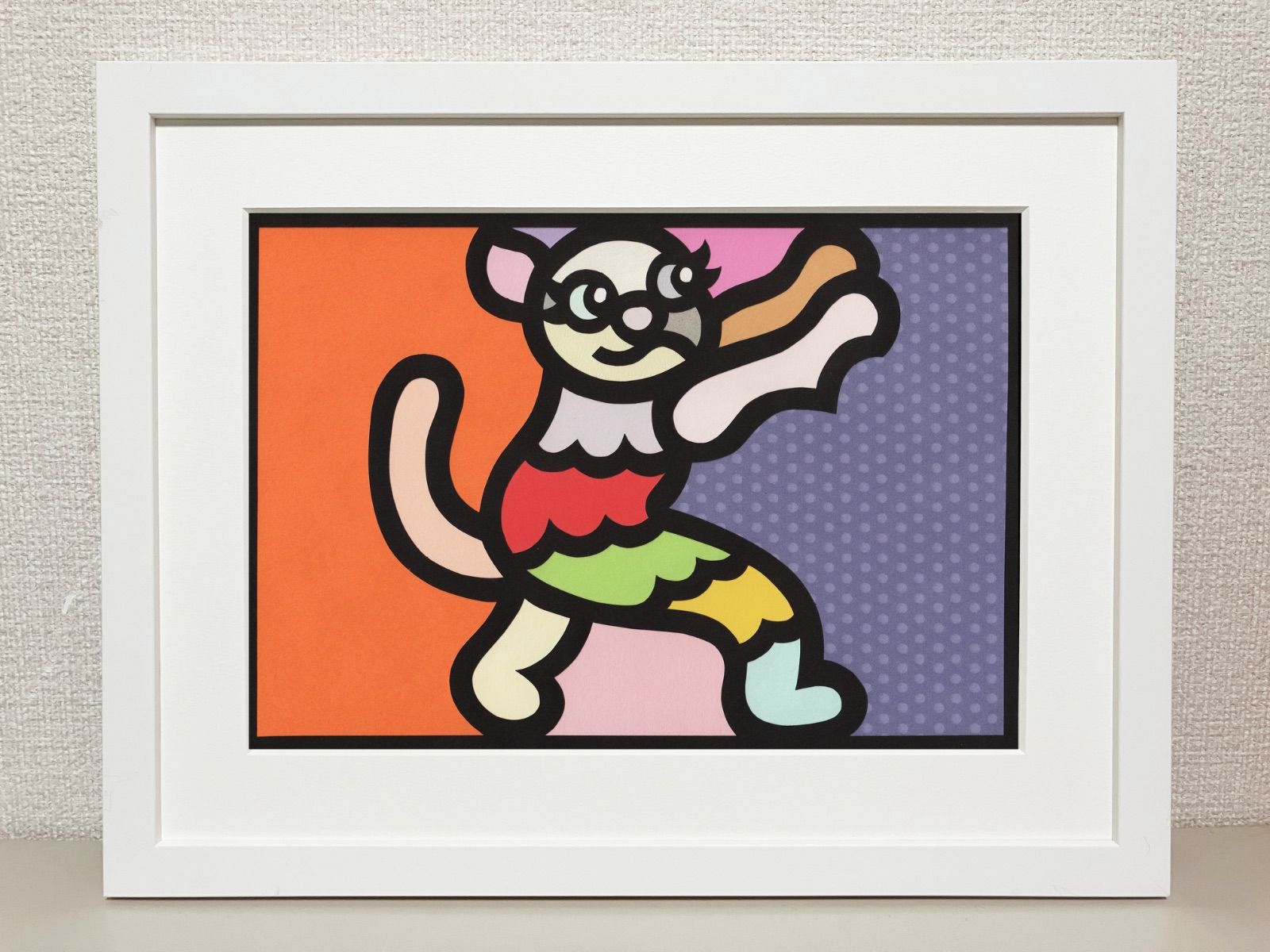 A4サイズ 176-1 Cat Alphabet - K” 2025 Original art work on paper cutting with collage by CHOP POP ◆ UVカットアクリルフレーム付き◆ Pop Art