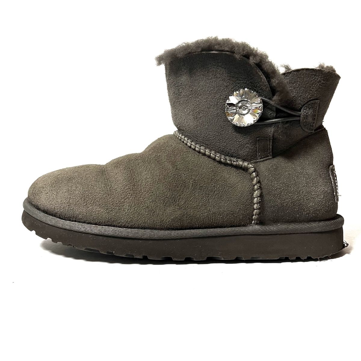 UGG(アグ) ショートブーツ 24 レディース ミニベイリーボタン ブリング 1003889 グレー スワロフスキークリスタル ムートン - メルカリ