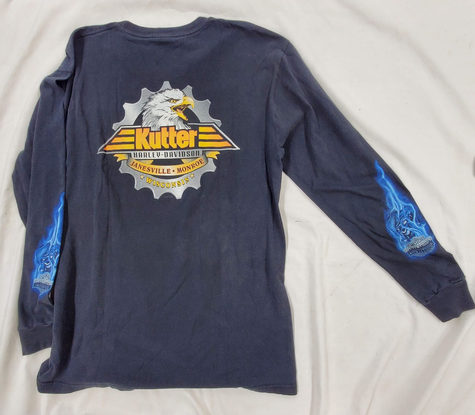 新商品続々。 00s Harley-Davidson ハーレーダビッドソン ブルーフレイム ピエロ 長袖Tシャツ ロンT ブラック fg0826-2 平和