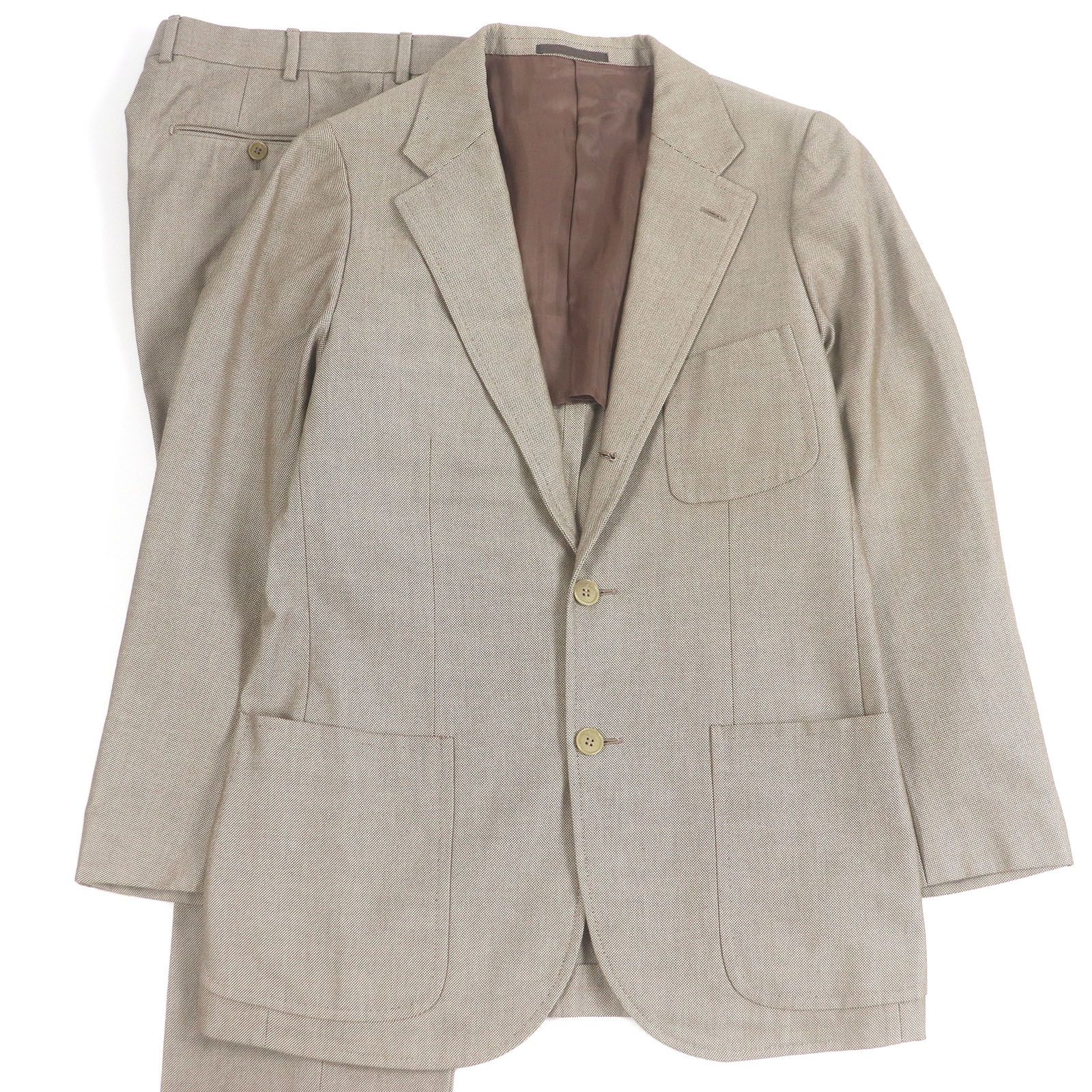 □ISAIA イザイア コットン100％ シングルスーツ ブレザー|スラックス 上下セットアップ ブラウン 48 イタリア製 メンズオススメ