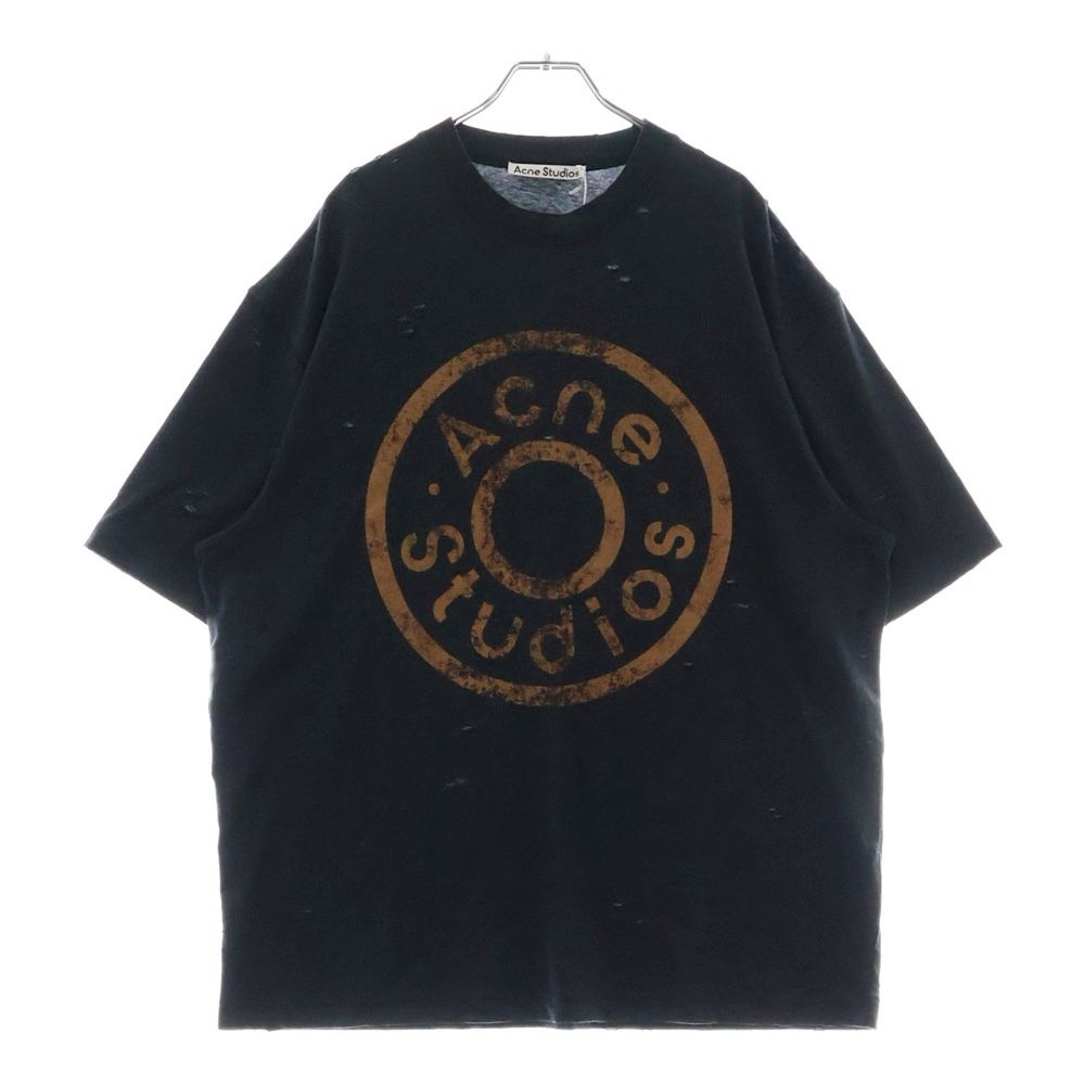 Acne Studios アクネ ストゥディオズ ダメージ加工 リラックスフィット ロゴプリント 半袖Tシャツ ブラック FN-UX-TSHI000079