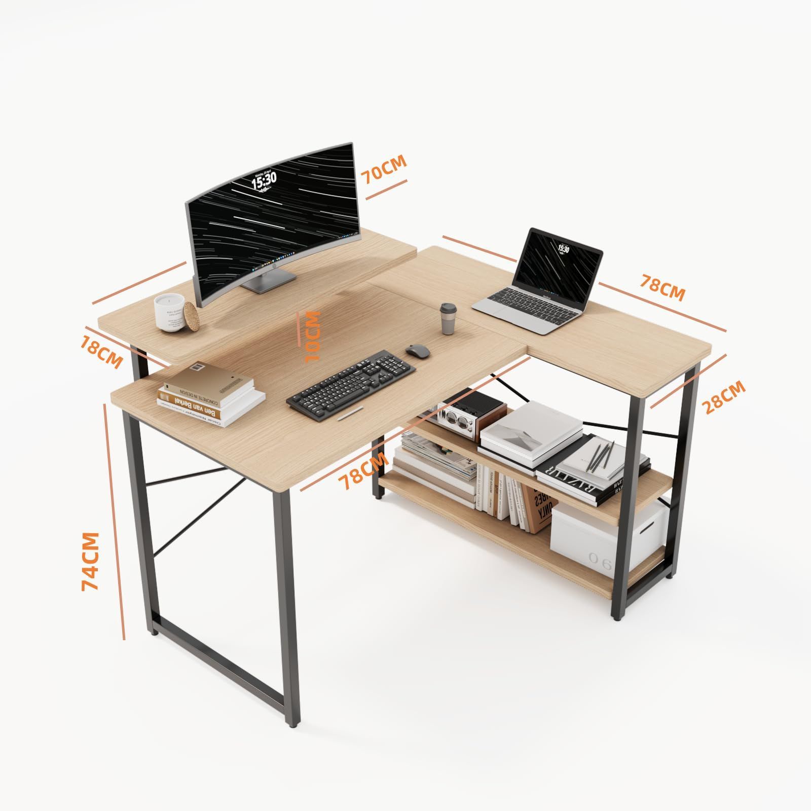 新着商品 desk ゲーミングデスクワークデスクL字デスク computer 棚 付き 勉強机 pc 学習机 省スペース パソコンデスク 組立簡単 Merytes pcデスク