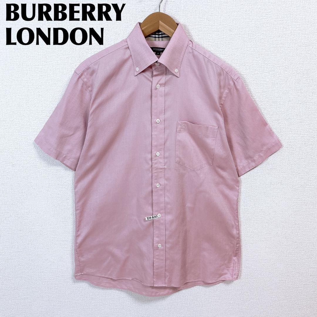 バーバリーロンドン 半袖シャツ 綿 ボタンダウン M 襟ノバチェック