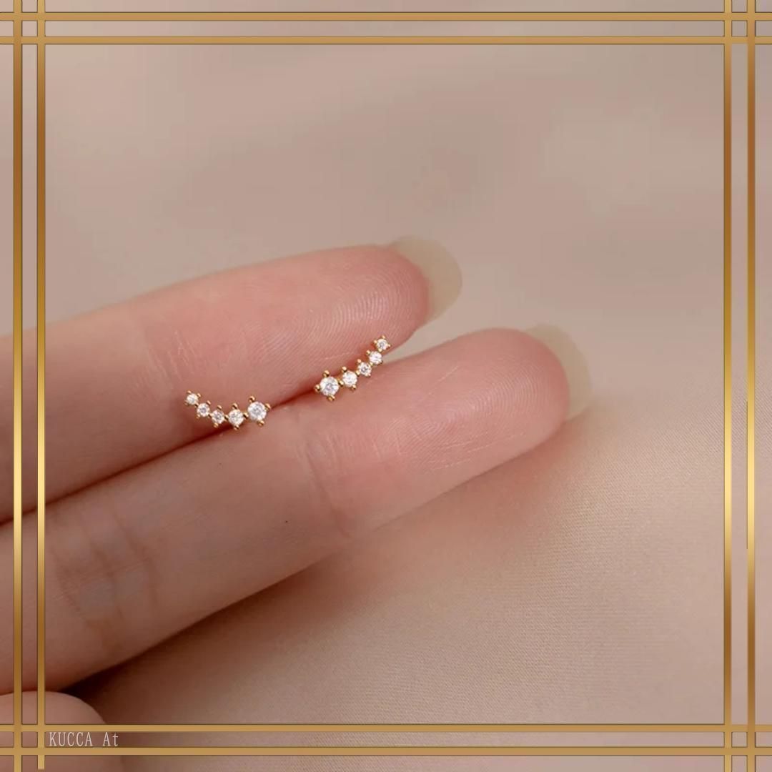 084 K10ゴールド ダイヤ ピアス カーブ ライン シルバー925 華奢 シンプル 上品 エレガント きれいめ 小ぶり レディース ジュエリー アクセサリー 高見え 普段使い オフィス デート 結婚式 入学式 卒業式 フォーマル ギフト プレゼント