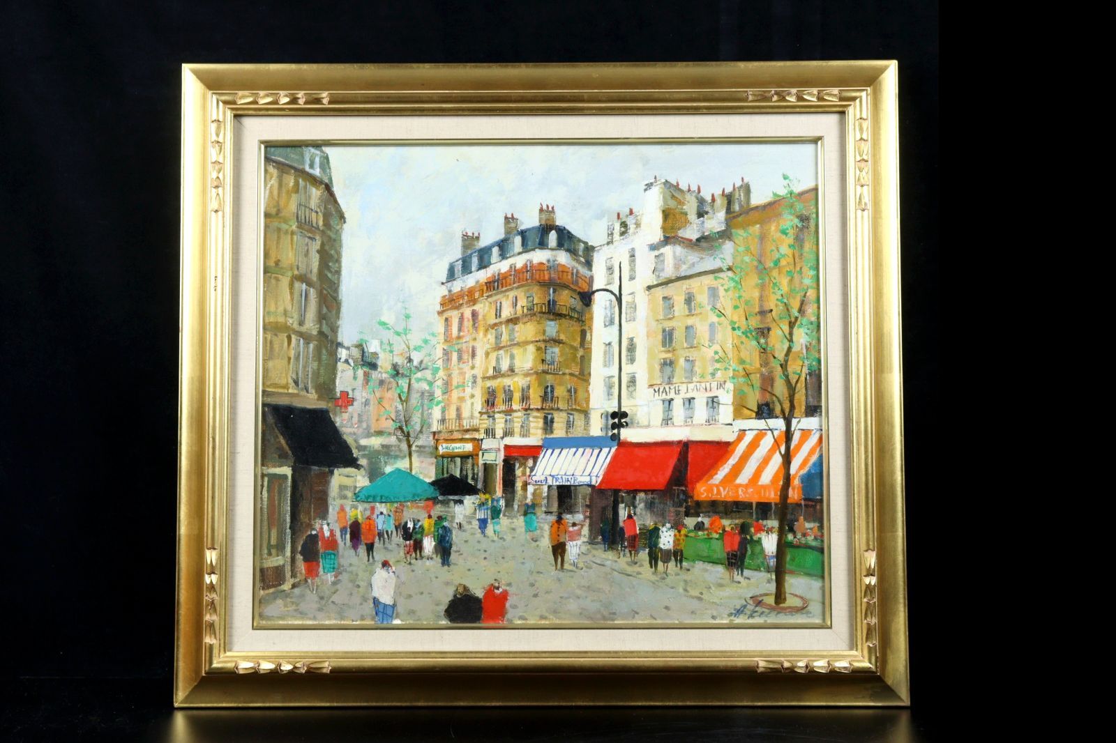 油彩画　パリ　肉筆 北野昭信 「パリ」 肉筆油彩10号 風景画 街並 唐物 骨董 古美術 楾 G87