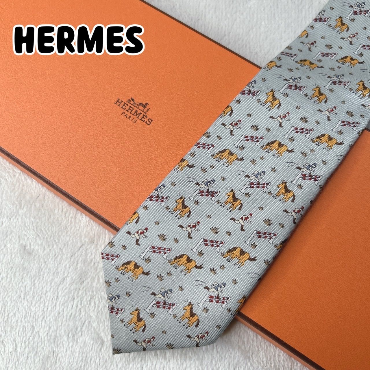 HERMES エルメス ネクタイ シルク 馬柄 グレー - メルカリ