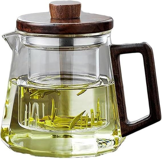 【在庫処分】Wyazzivティーポット 透明 急須 耐熱ガラス 急須 600mL/800mL 大容量 透明 茶ポット木製蓋付き 茶こし付き フルーツティー リーフティー 花茶 麦茶 茶ポット 茶器 きゅうす 茶道道具 伝統工芸品 (透明色です，600m