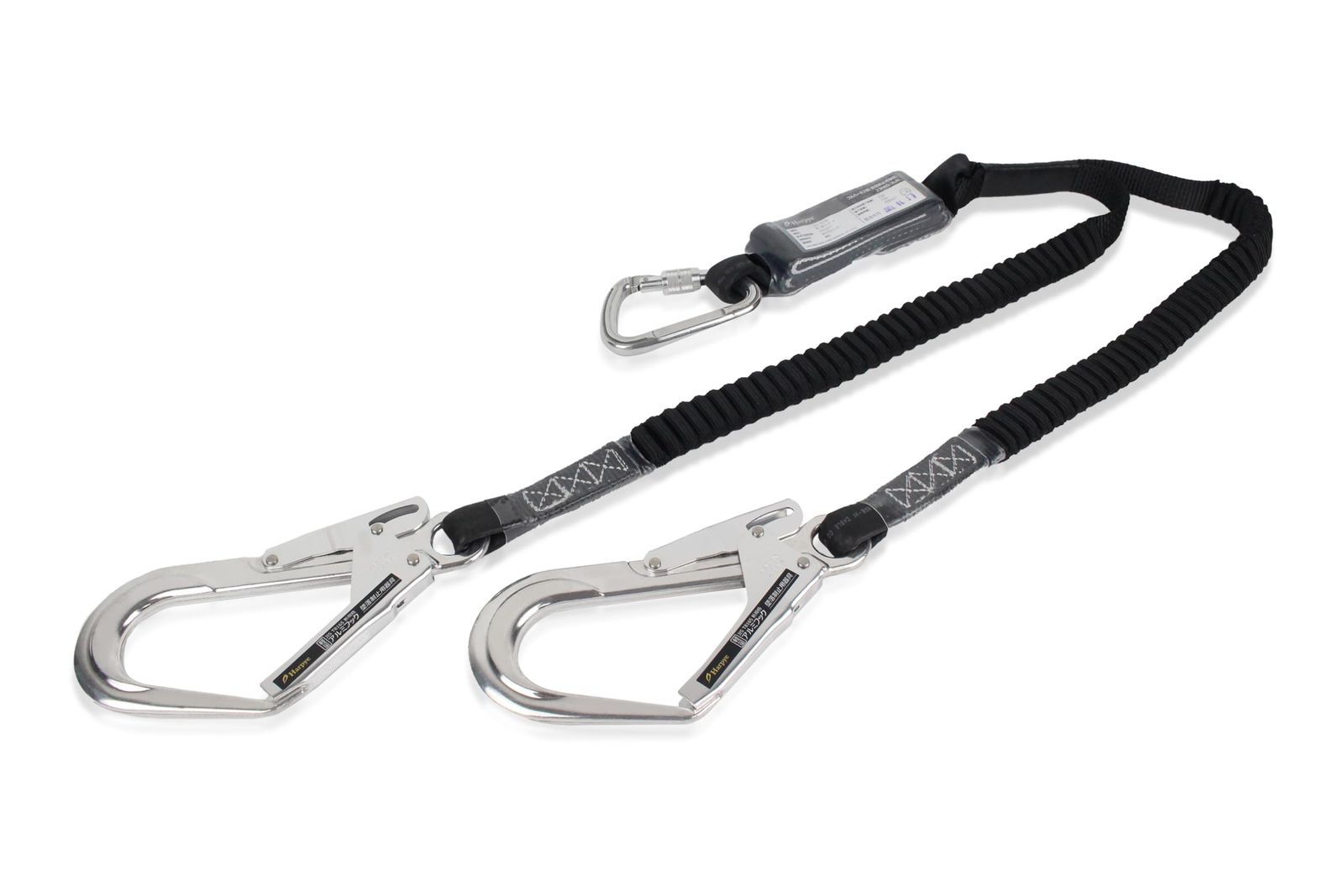 迅速発送 新規格適合 フルハーネス型用 ダブルランヤード2丁掛け 伸縮式蛇腹 軽量アルミフック 第一種 墜落制止用器具 100KGまで適合 安全帯