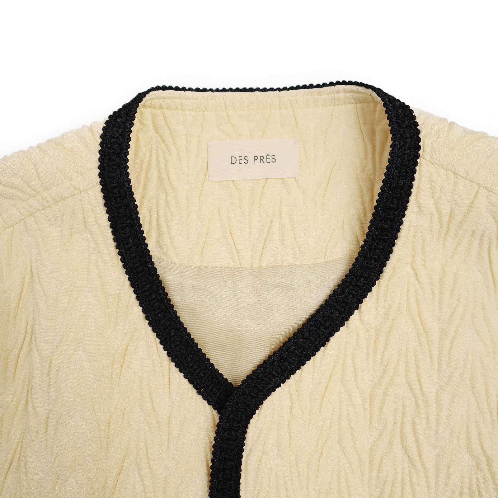 DES PRES デ プレ ヘリンボーンジャカードノーカラーショートコート 22